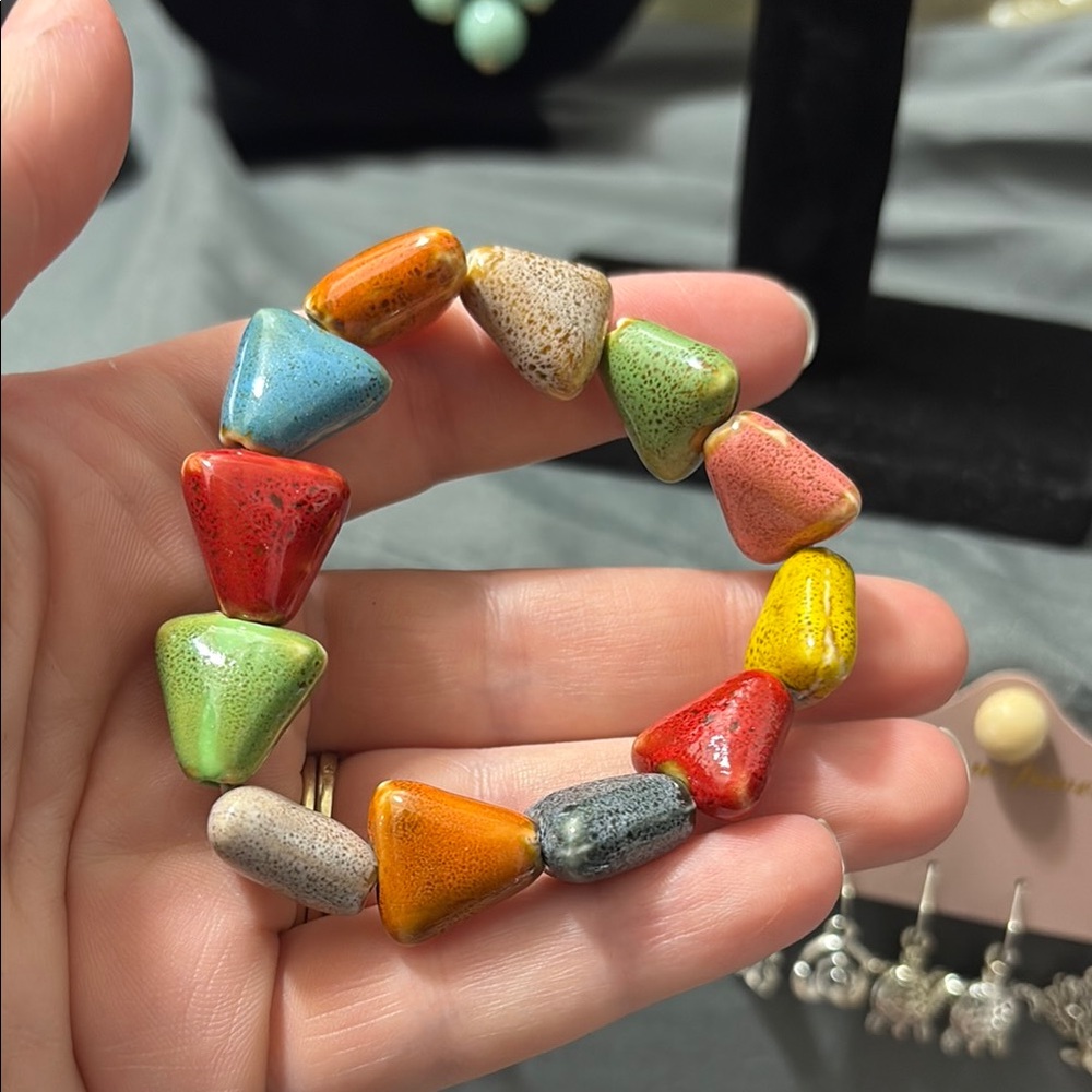 Multi Colored Triangle Stone Stretchy Bracelet - image 2